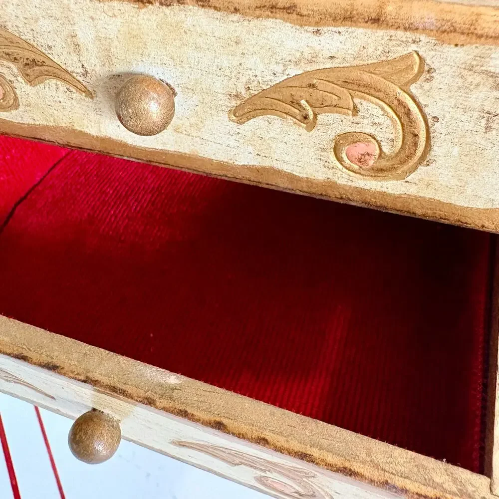 Vintage Mele Japan 4 Drawer Musical Jewelry Box Florentine Gold Red Velvet